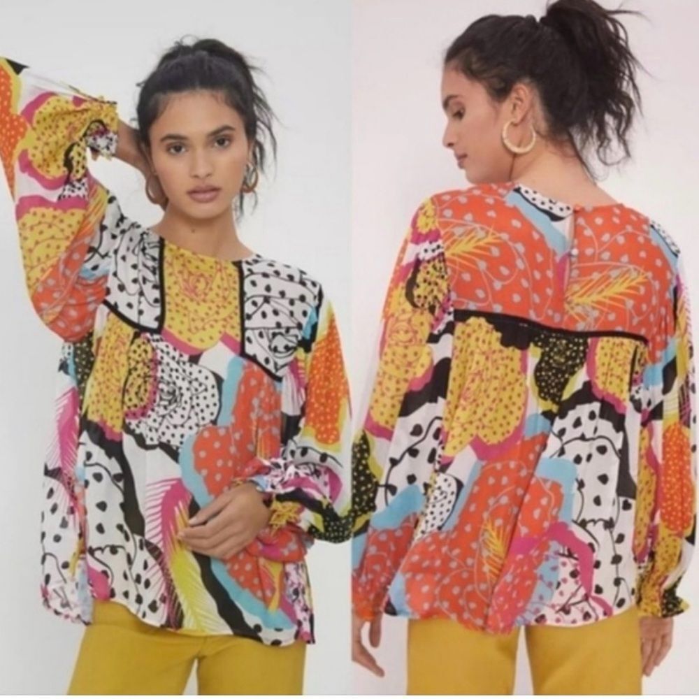 Blank London Anthropologie women’s small Miranda peasant blouse dopamine